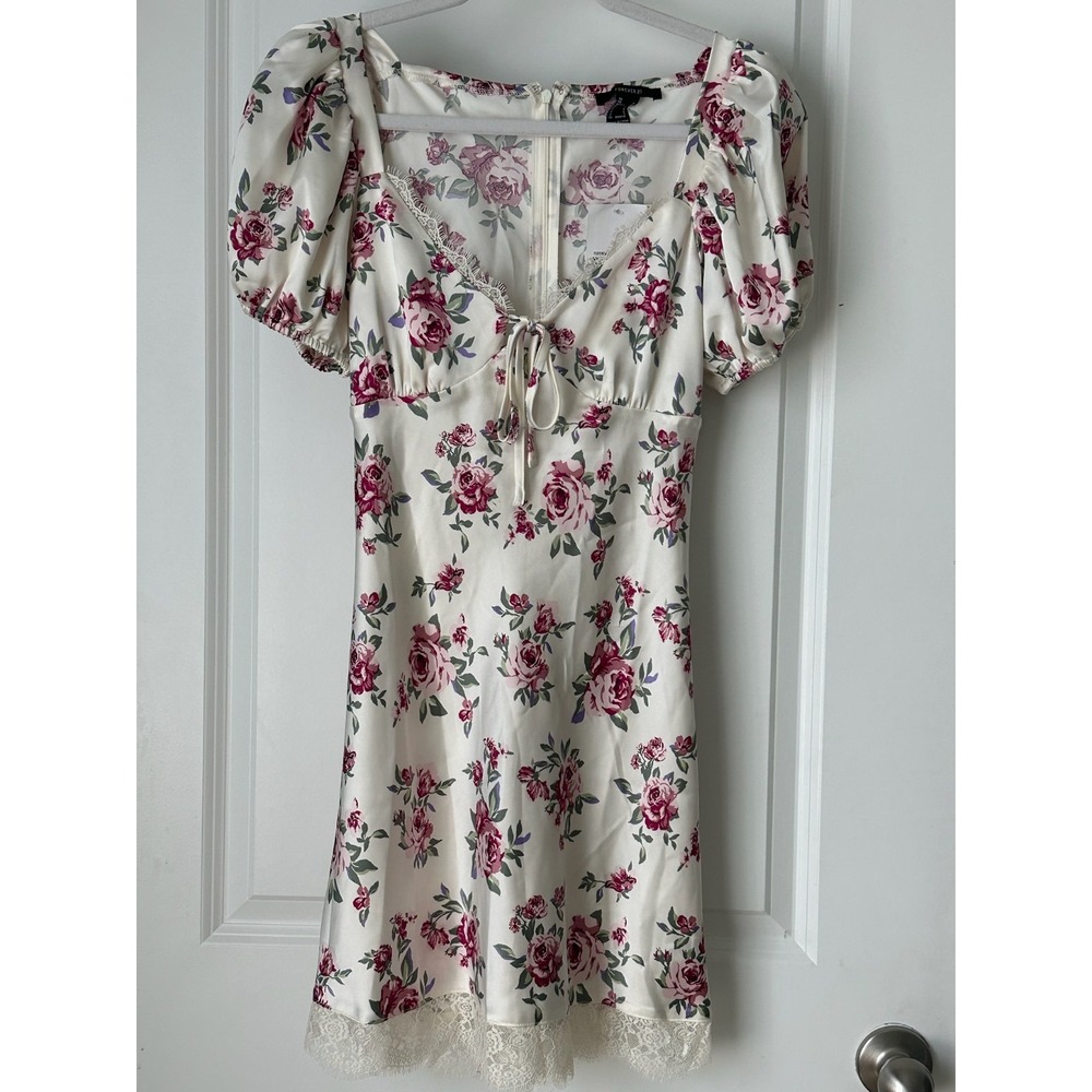 Forever 21 NWT Mini Length Dress Cream Multi Size S Floral Lace Cottagecore
